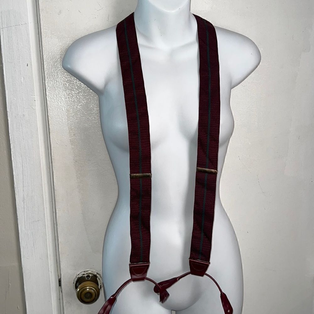 Maroon, Green and Tan Nylon Braces/Suspenders